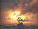steamship in sunset